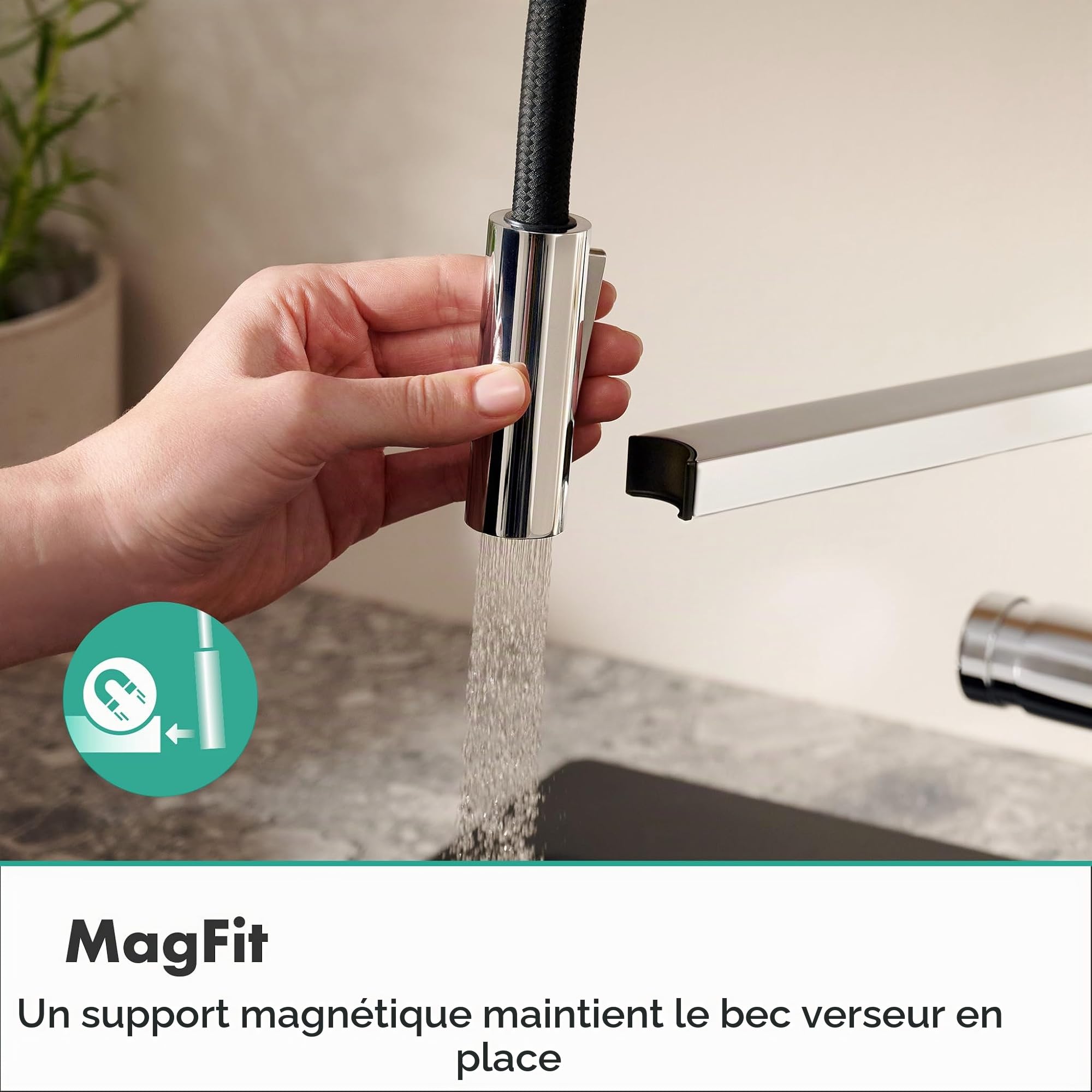 hansgrohe Talis Select M54 PowderSpray - Mitigeur de cuisine avec douchette extractible, SemiPro, 3 jets, Robinet avec hauteur sous bec 210 mm, avec bec pivotant et extensible, Chromé, 72861000