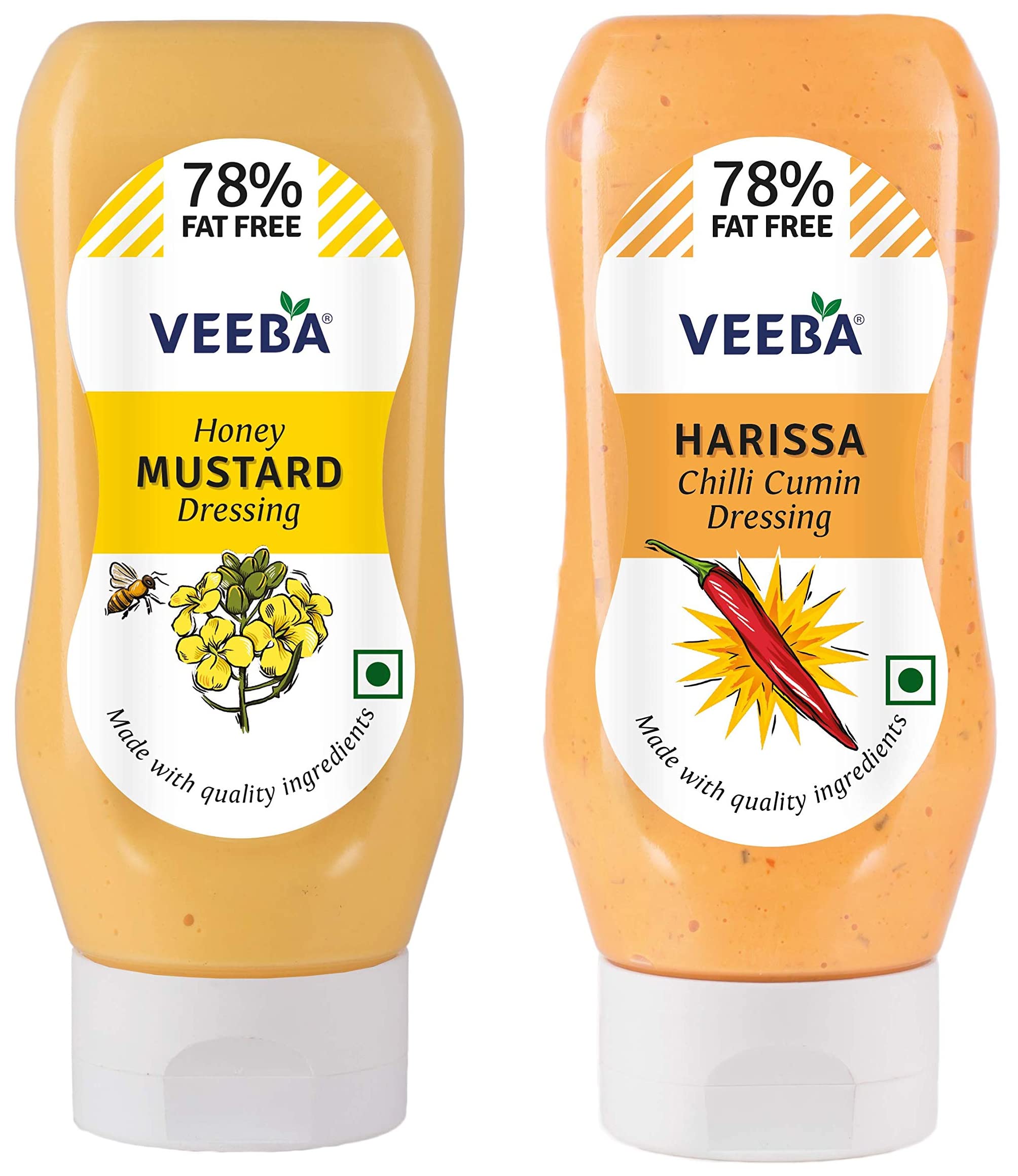 VEEBA Honey Mustard Dressing, 300G, Harissa Chilli Cumin Dressing, 300 Gm