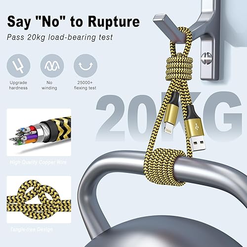 Miniatura 5 de Paquete de 3 cargadores para iPhone, cable Lightning USB de 6 pies, certificado MFi, carga rápida, nailon trenzado para iPhone, cable de carga