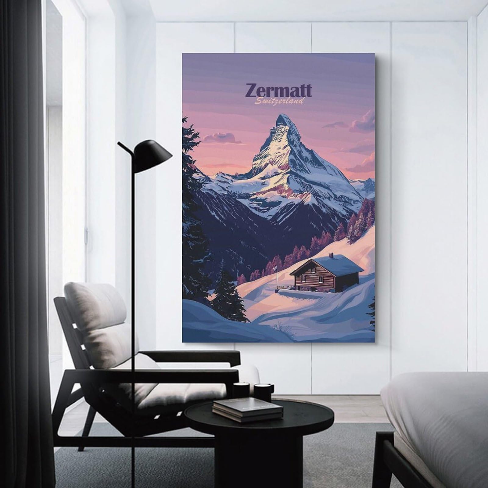 Junmoney Zermatt Switzerland Mountain View Canvas Wall Decor, 20x30inch(50x75cm), for Home Office, Desk Area Or Studio, Wall Art That Adds Style to Work Areas