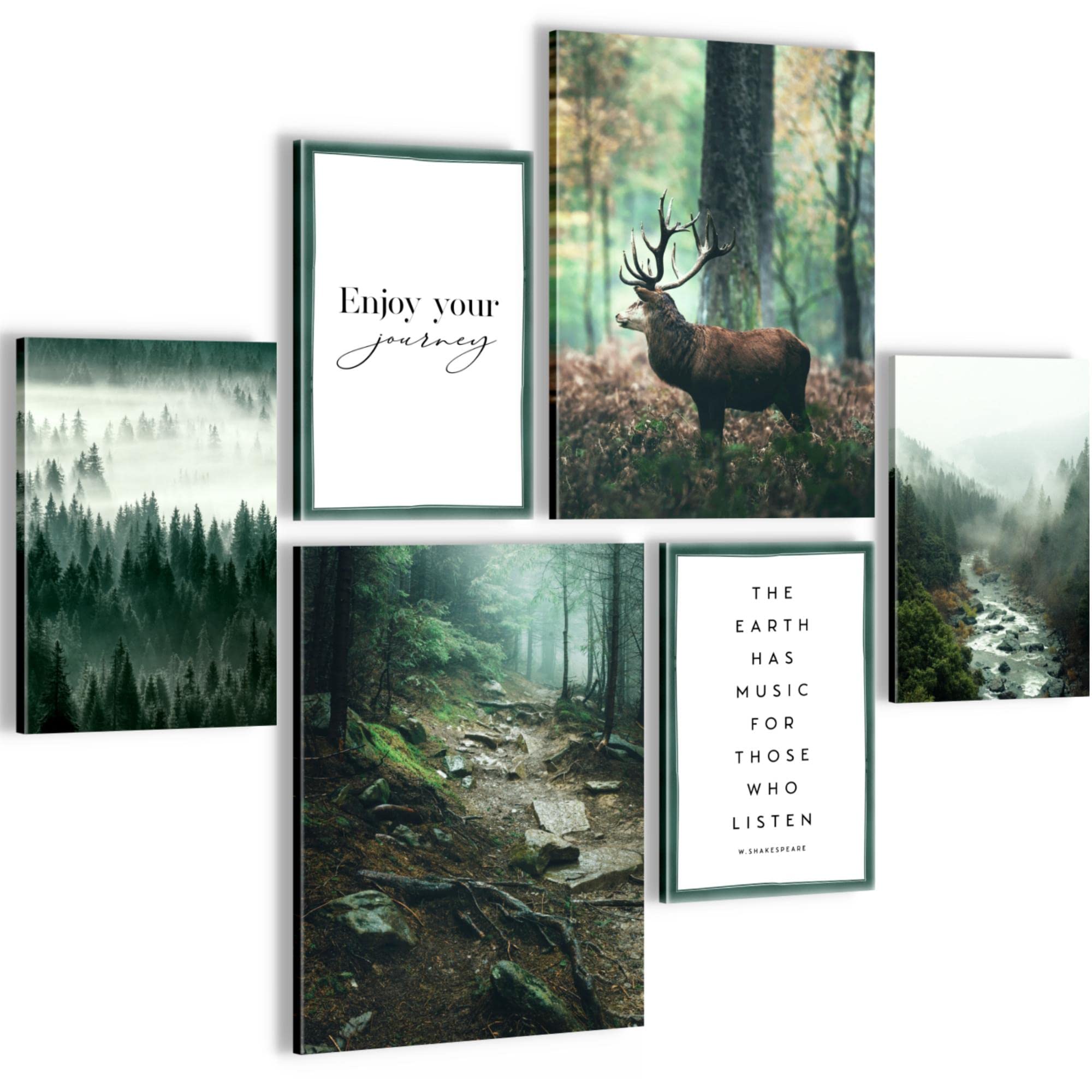 Novart Wall Decoration Set with Paintings Deer Forest Wall Art - COMPLETE AND READY TO HANG - No Frame Needed - Bedroom Living Room Kitchen - N004663a