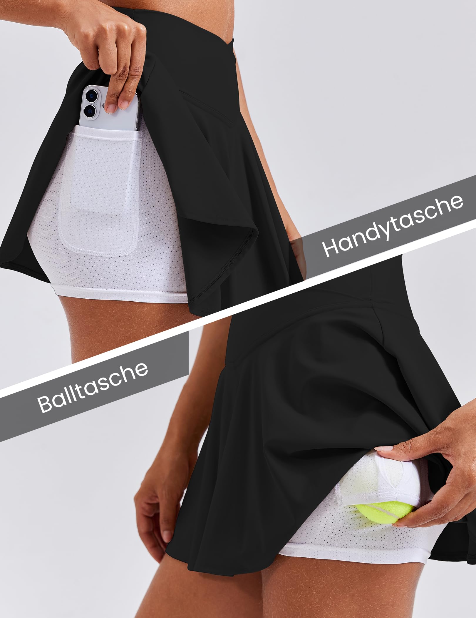 PINSPARK Falda de Tenis para Mujer, Falda Cruzada de Cintura Alta con pantalón Debajo,Minifalda, Vestido de Tenis para Correr con Bolsillos de Tenis