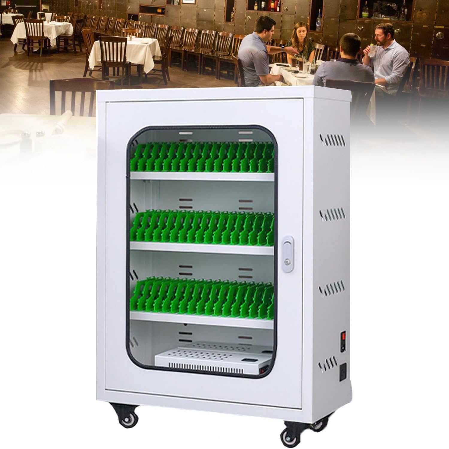 Mobile Phone Storage Box Transparent Acrylic Mobile Phone Security Locker with Key,Mobile Charging Station with Wheels & Lock, Secure Phone Locker Cabinet (60 Slots) for Cell Phones - Ideal