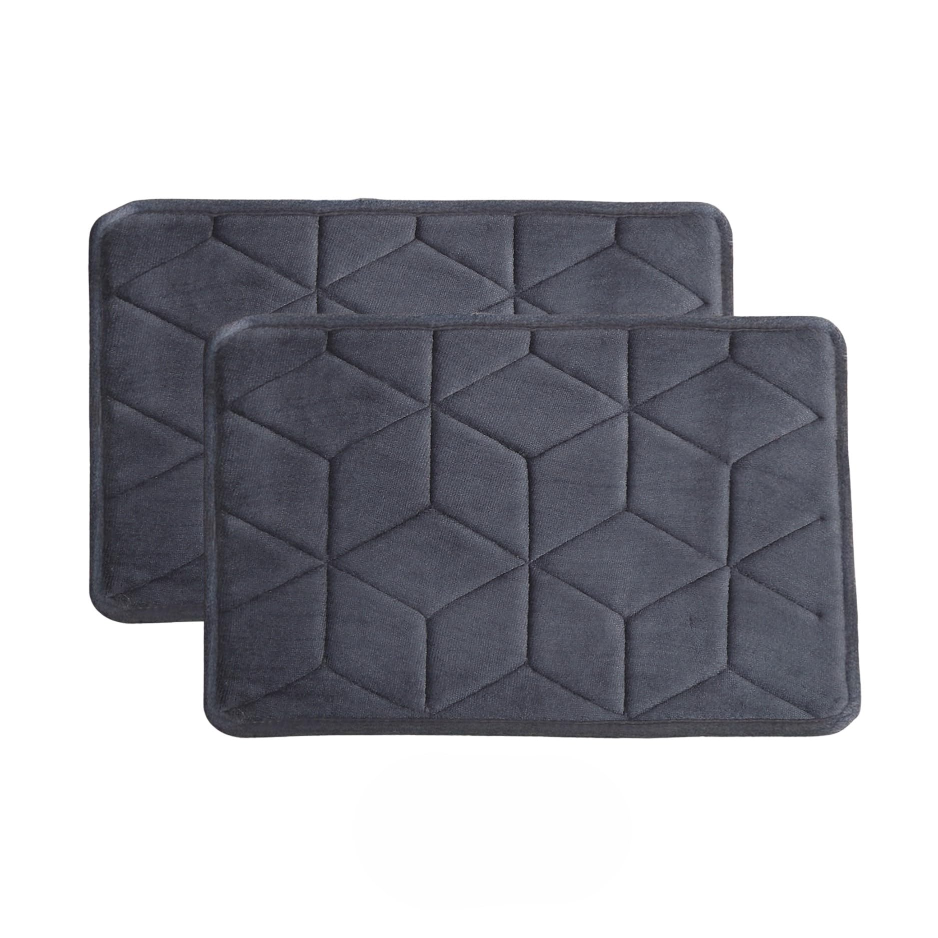 HUES & SHADES Memory Foam Cushioned Placemats – Set of 2 | 27 x 40 cm | Anti-Skid Base & Water Absorbent | Machine Washable Dining Table Mats, Desk or Laptop Pad Use – Heat Resistant (Grey)-image-1