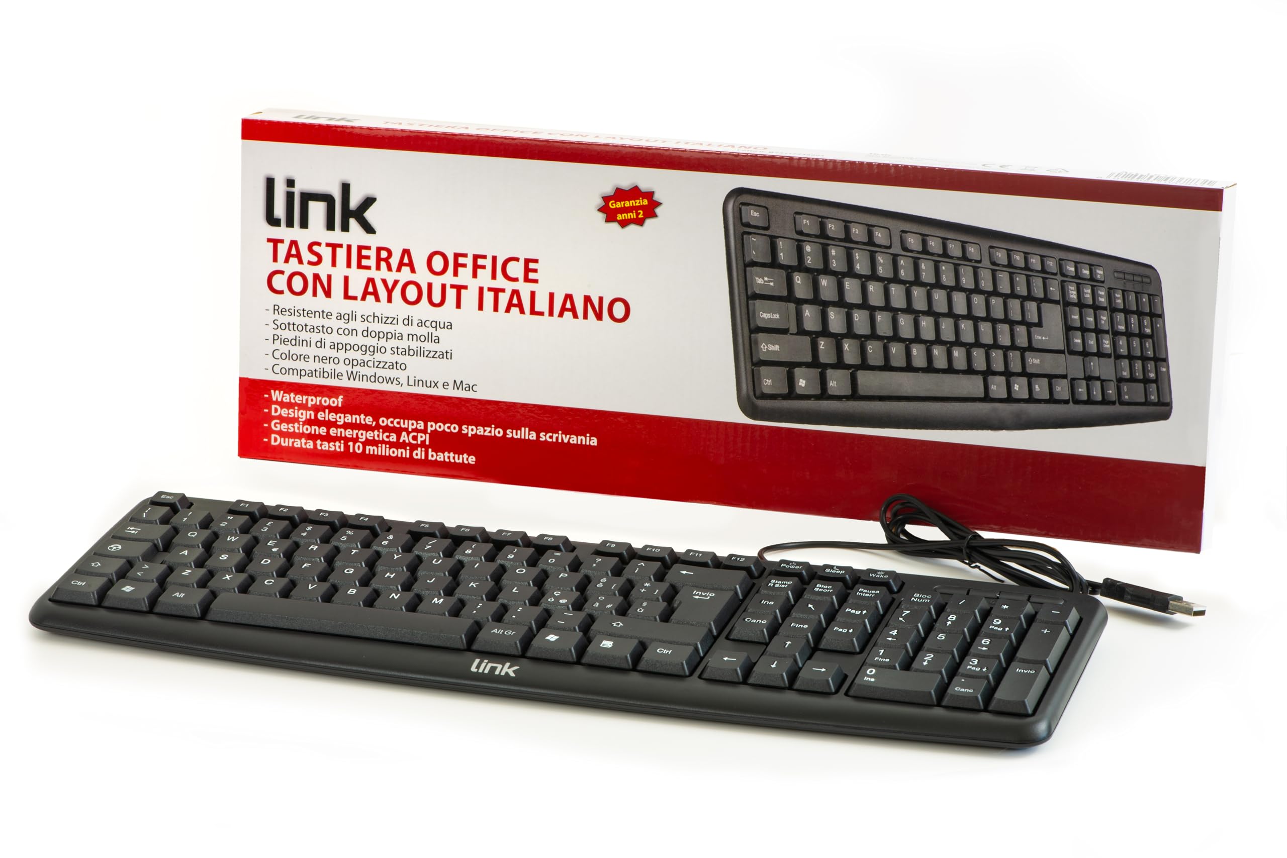 LINK TASTIERA ITALIANA USB 108 TASTI COLORE NERO