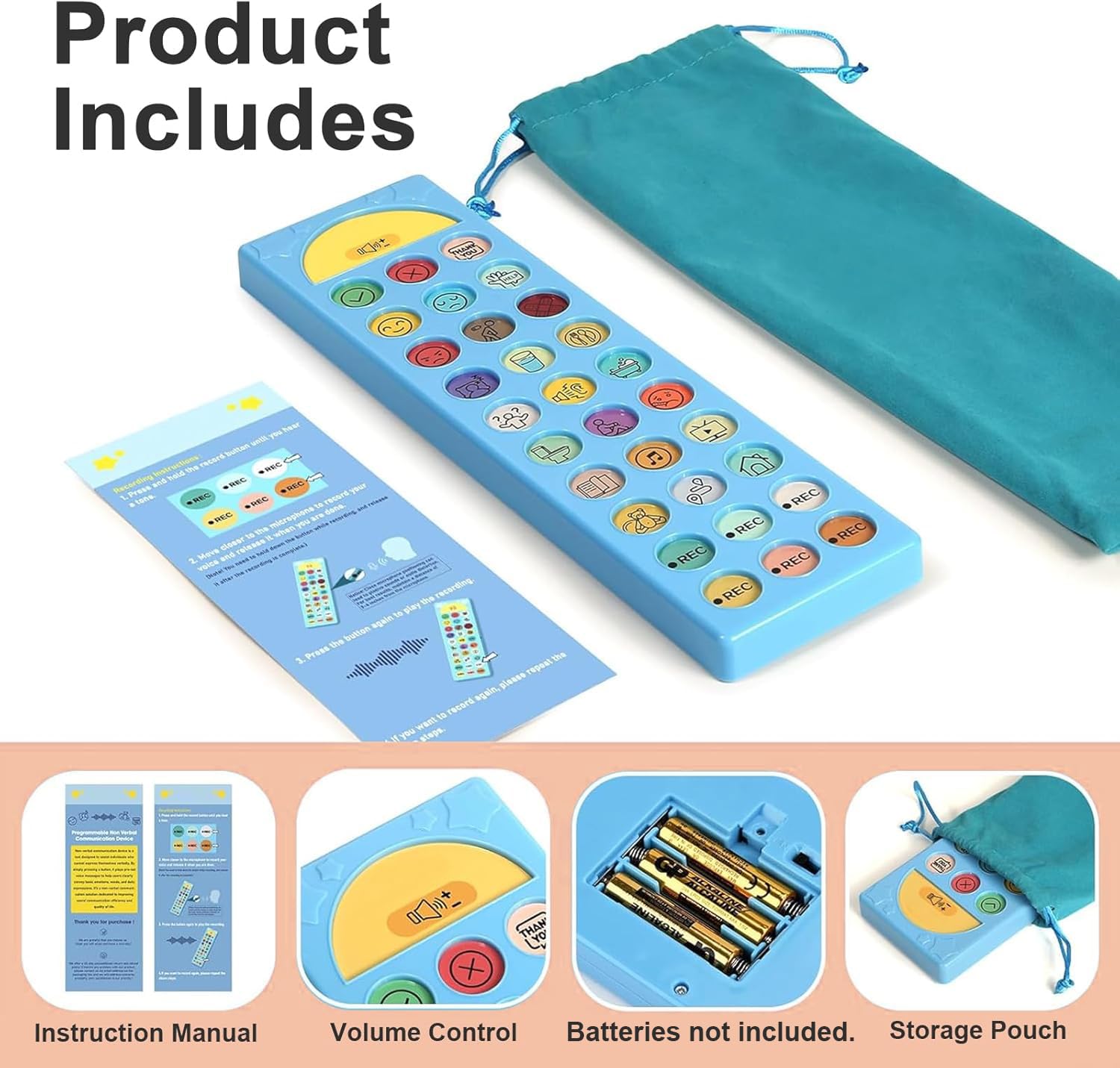 Dispositif CAA pour Autisme, Outil de Communication Non Verbale 6 Boutons Programmable Volume Réglable Aide Thérapie Vocale