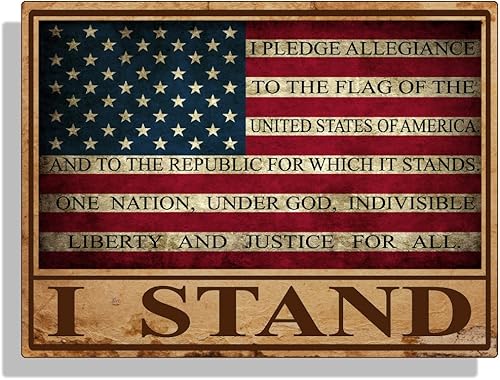 Calcomanía con la bandera rústica con texto en inglés "I Stand USA" (Promesa de lealtad de lealtad para coche, camión, taza, laptop,