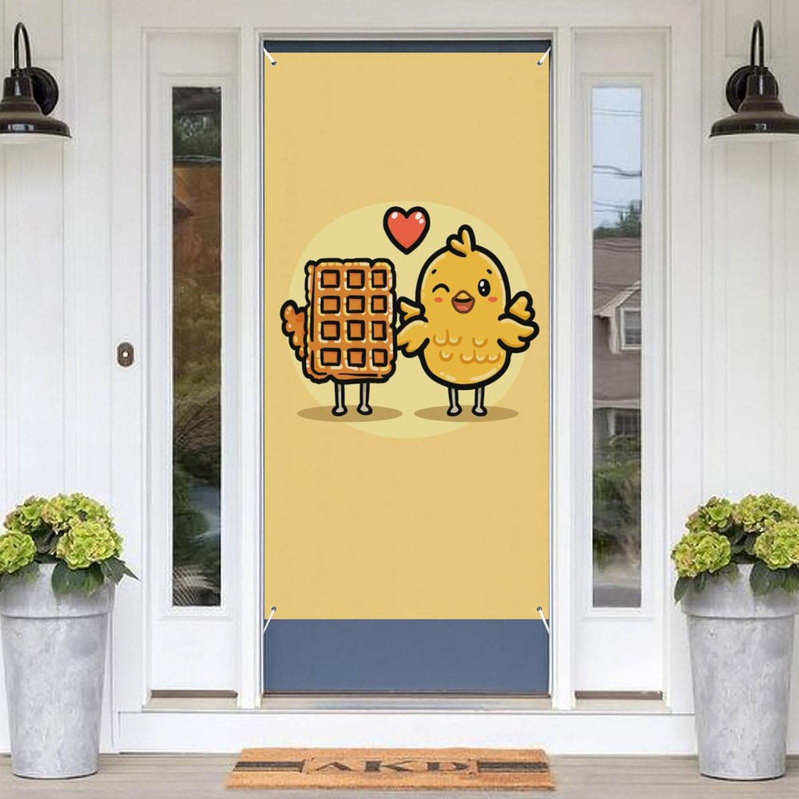 Waffles And Chicken Door Covers Decorative Valentines Door Decorations Photography Banner Door Banner Porch Sign Backdrop Poster for Holiday Party