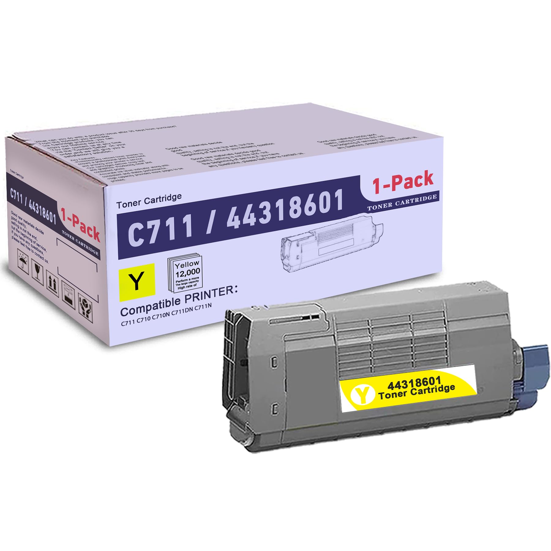 SLIKIA 1 Pack Yellow 43866101 Compatible C711 Toner Cartridge, Replacement for OKI C711 (43866101) - Compatible with: C711 C710 C710N C711DN C711N