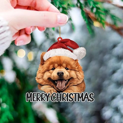 Miniatura 2 de Chow Chow - Adornos para perro, hijo o hija, árbol de Navidad, regalos colgantes para perro en sombrero de Papá Noel, adorno 2D, recuerdo para árbol
