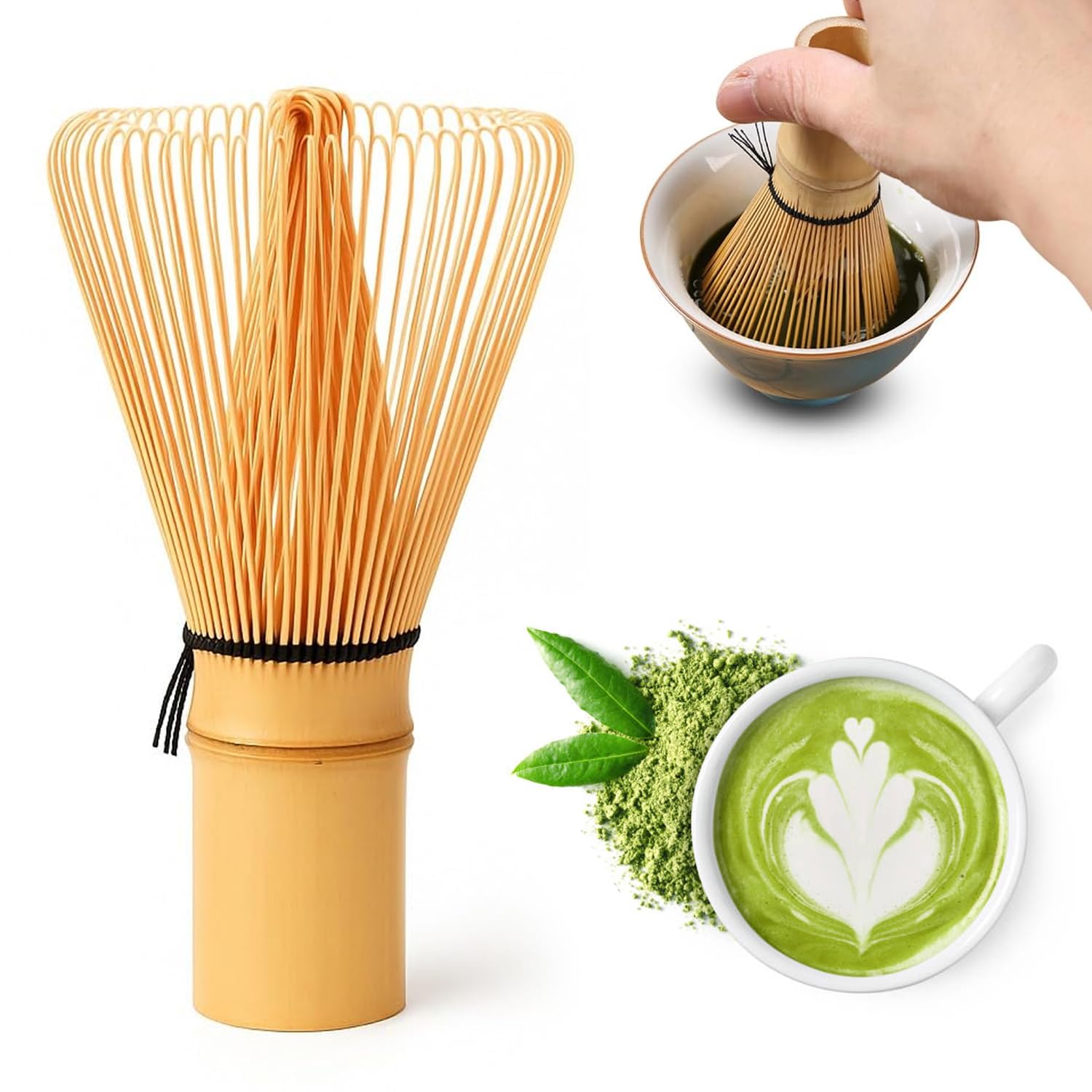 Handcrafted Bamboo Matcha Whisk Green Matcha Tea Set Whisk Chasen Matcha Stirrer Useful Brush Tools & Sustainable Organic Bamboo