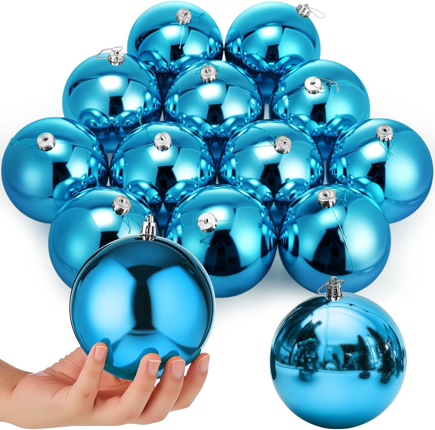 Zubebe 12 Pcs Large Christmas Ball Ornaments Giant Oversized Plastic Shatterproof Christmas Ball Outdoor Vintage Hanging Decorations UV Water Resistant for Holiday Farmhouse(Lake Blue,4 Inches) Lake Blue 4 Inches