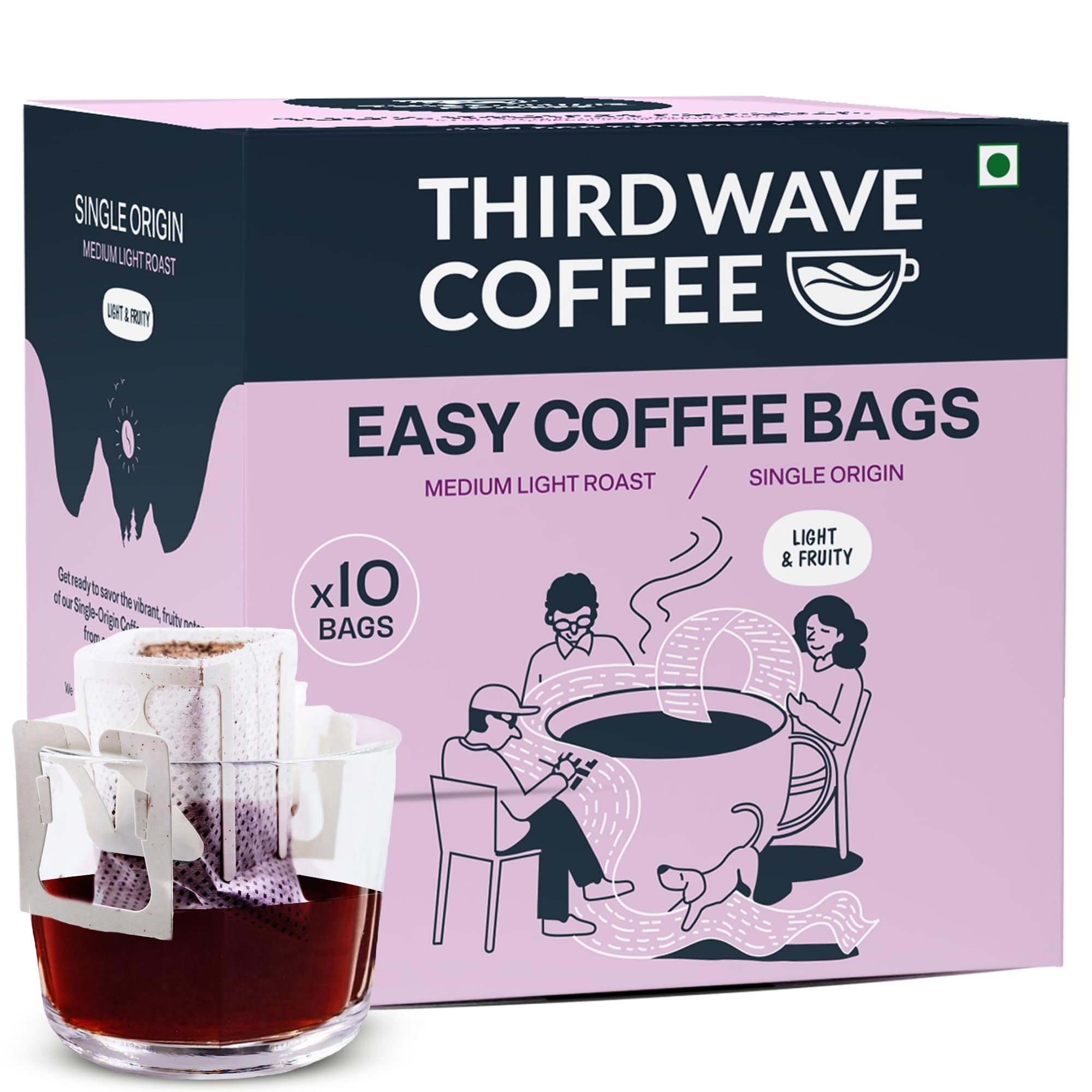 Third Wave Coffee Roasters Easy Instant Coffee Bags - Arabica, Medium Light Roast, Freshly Ground, Single Origin, Light & Fruity, No Preservatives - Pack of 10-image-24
