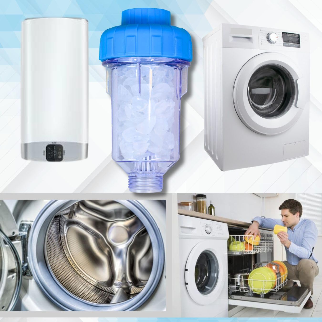 GOLDMAN SERVICE - Filtro anticalco per lavatrice e lavastoviglie in polifosfati ricaricabile. Decalcificante per acqua domestica Protezione per elettrodomestici