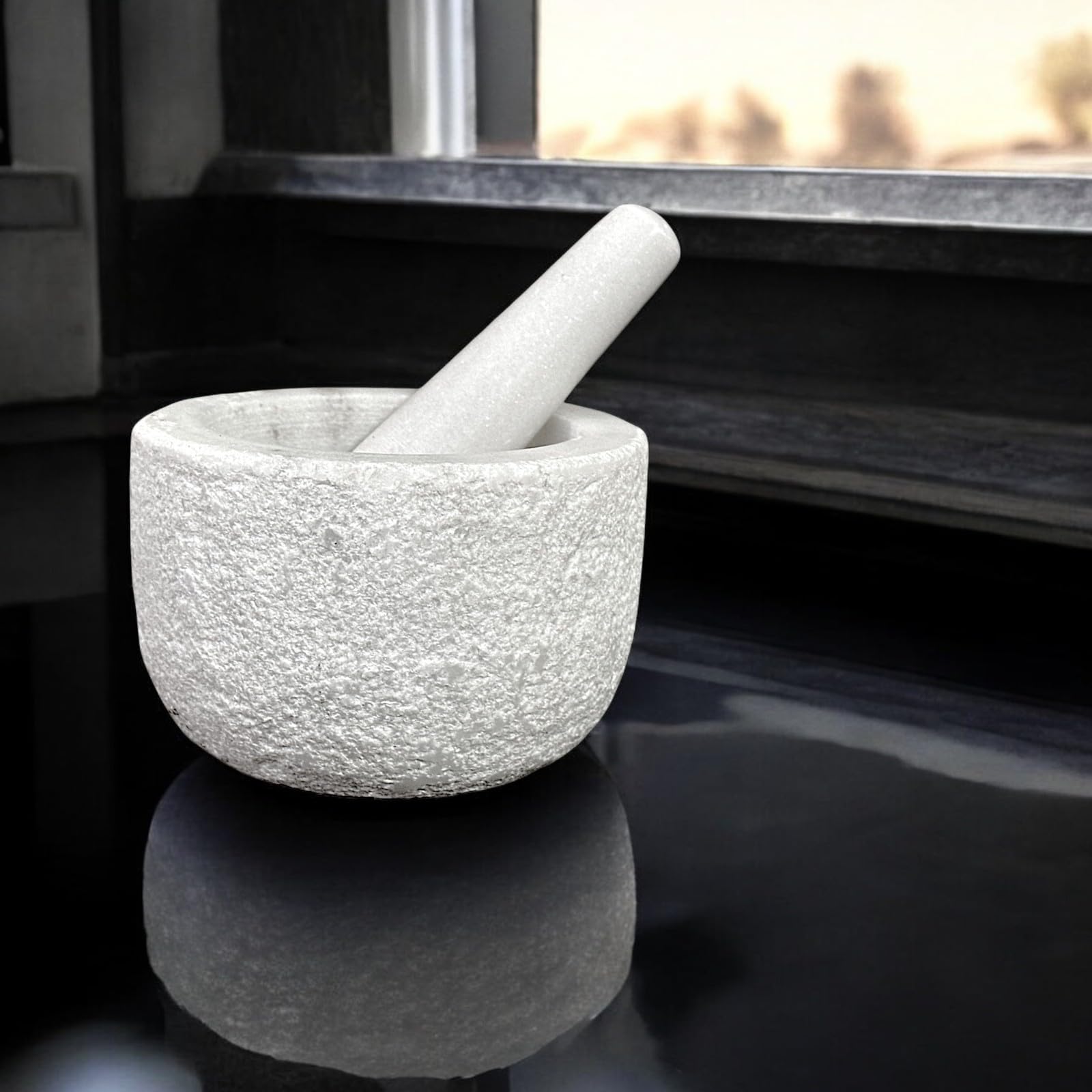 CBAM Mortaio Marmo Bianco Carrara Martellato Pestello in Marmo Mortar Home Art Ø 14cm