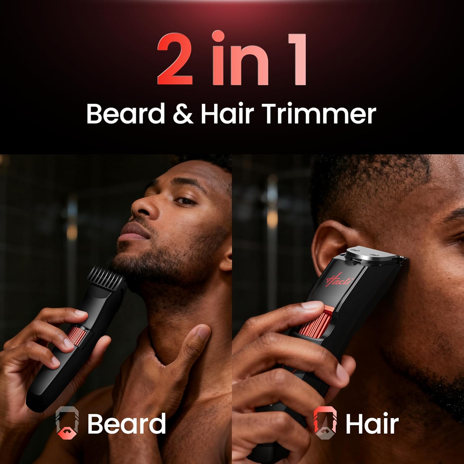 Men's Beard Trimmer with Precision Dial, 20 Adjustable Length Settings for Beard Mustache & Facial Grooming, Cordless Rechargeable, Professional Hair Clipper IPX7 Waterproof Wet/Dry Use, Red - Image 5