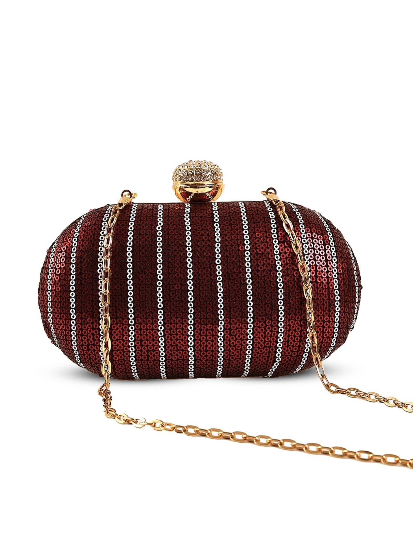 Glow Black Sequins Oval Clutch | Embellished Evening Bag for Women | Party & Bridal Clutch Purse-image-43