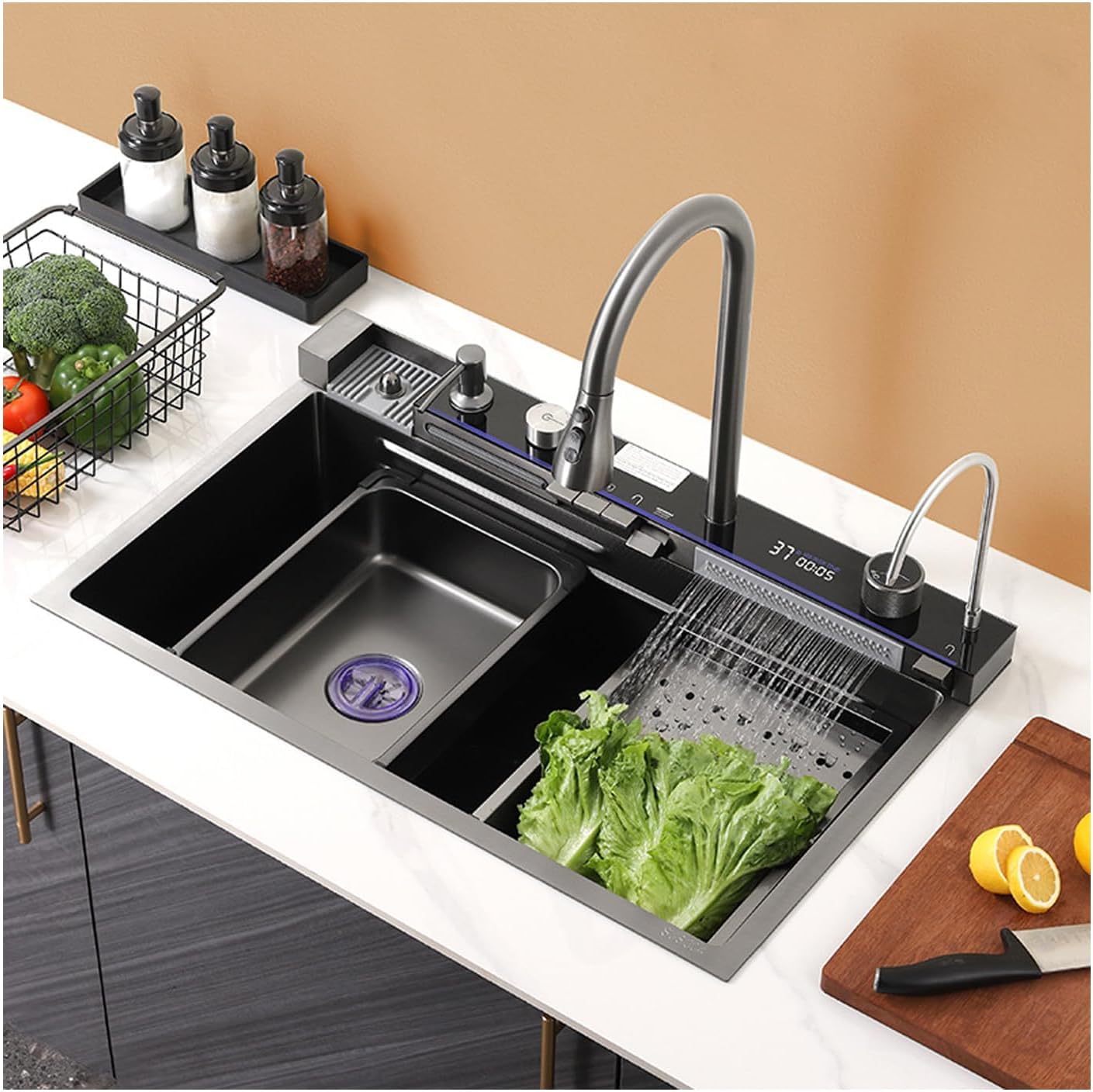 UMAVANSHI 304 Stainless Steel Piano Sink With Digital Integrated Multifunction - Waterfall Sink with Led Lights & Digital Display Screen, (30x18x9 Inch) (Matt Black) ‎JKS2024-1 (B0D94TXBY2) Amazon Price History, Amazon Price Tracker