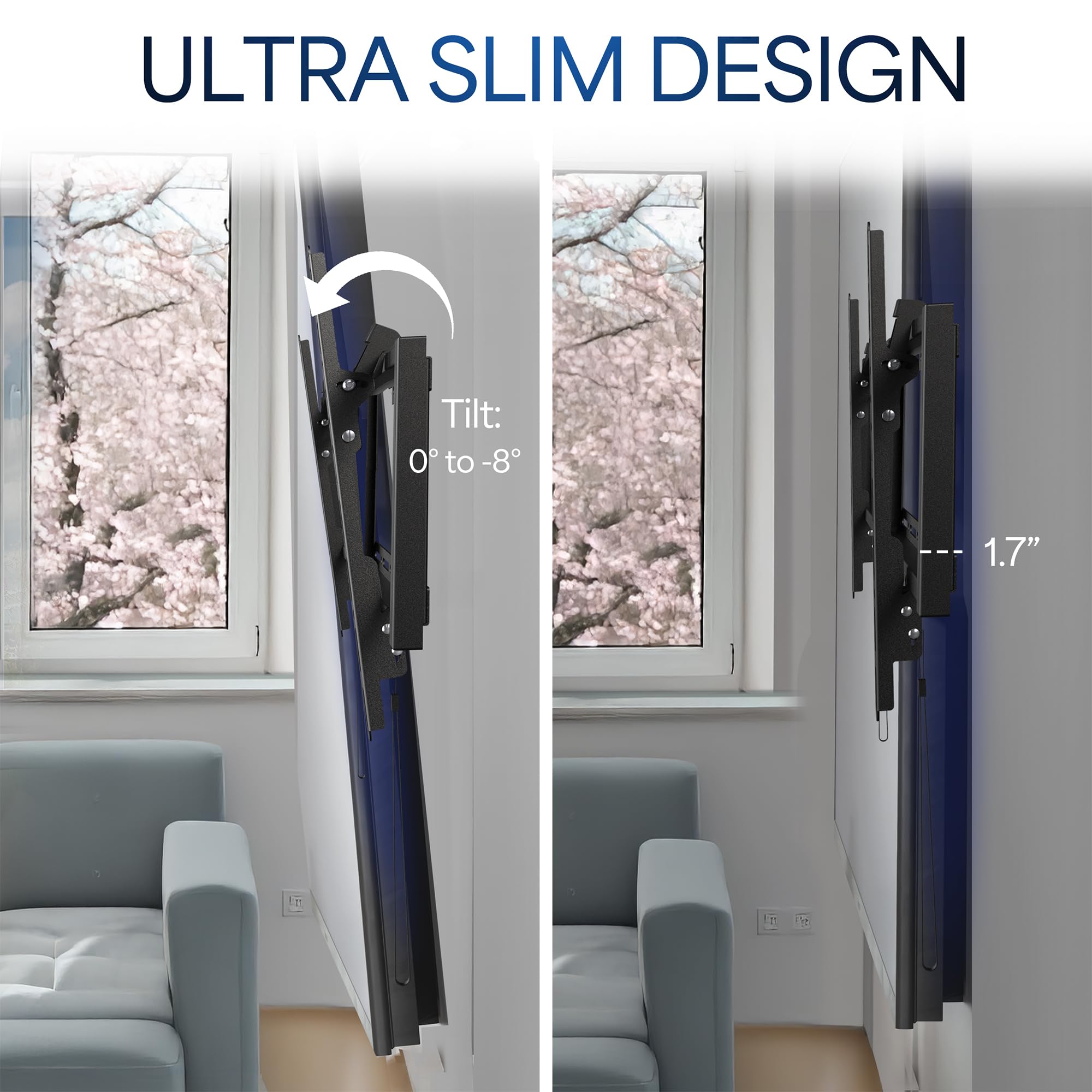 VIVO Mount-VW075T - Supporto da parete per TV LCD LED curvo e piatto da 32" a 75", con inclinazione e VESA max 400 x 400 mm, colore: nero