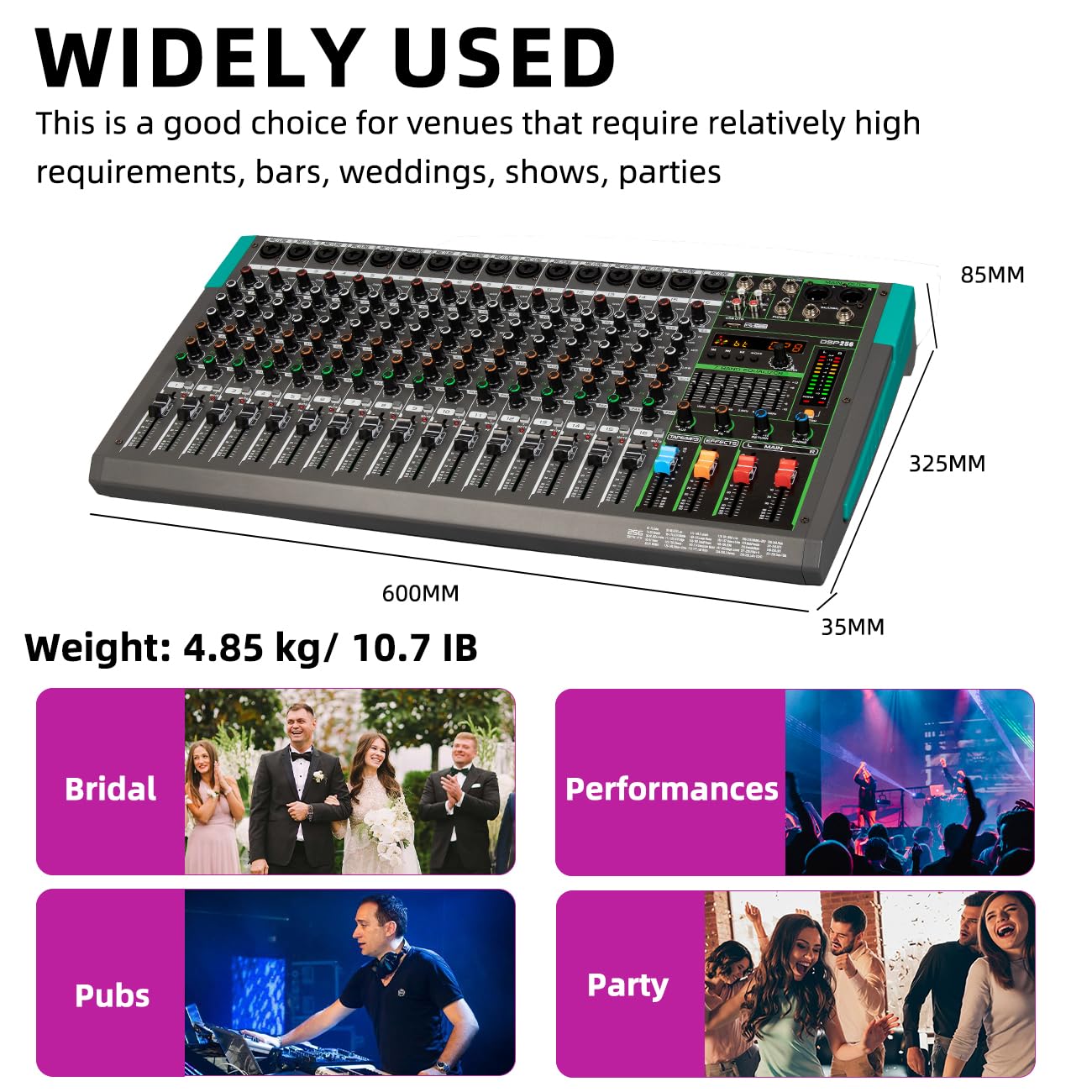 Depusheng PA16 Console de mixage audio professionnelle Console d'harmonie Interface système 16 canaux USB Bluetooth MP3 Entrée d'ordinateur Alimentation fantôme 48 V Effet de réverbération 99 intégré