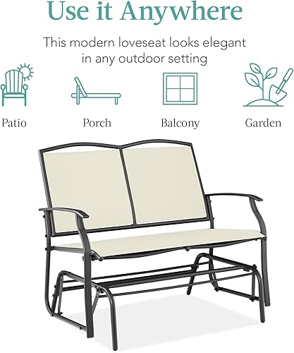 Miniatura 7 de Best Choice Products Balancín de acero para 2 personas para patio al aire libre, balancín de dos plazas para terraza, porche con tela de textileno,