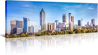 Atlanta Skyline Wall Art for Living Room Cityscape Canvas Modern Home Decor Panorama Pictures City Building House Decorations Skyscraper Artwork Night View Posters and Prints 12x46 Inch 1 Panel