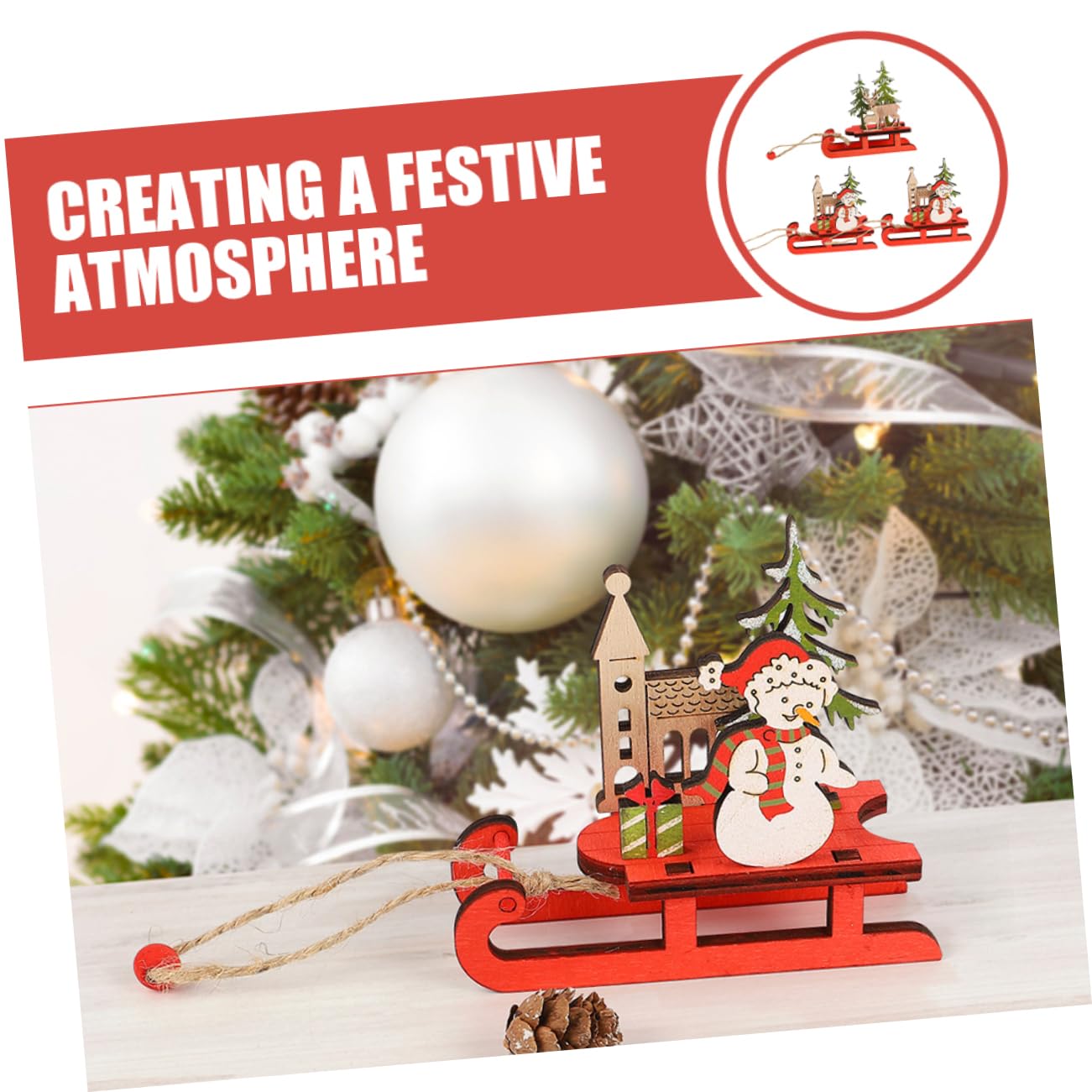 Cabilock 4 Sätze Weihnachtsbaum Holzschlitten Dekoration Vintage Holz Anhänger Für Festliche Wanddekoration Schneemänner Rentier Für Home Party Deko 3 Stück * 4