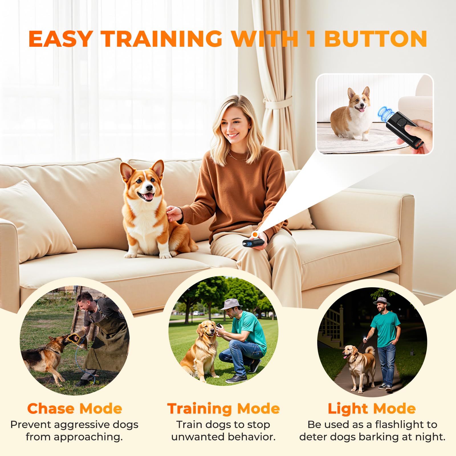 Bubbacare Antibell Ultraschall Gerät, Handgerät Anti Bell Gerät Hunde, Leistungsstark Hunde Bellen Stoppen mit LED, Antibell für Drinnen Draußen, Anti Hund Bellen für Kleine Mittel Große Hund