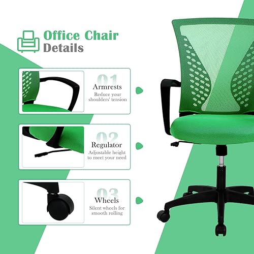 Miniatura 3 de Silla ergonómica de oficina para mujer, silla giratoria de malla con respaldo medio y reposabrazos y soporte lumbar, bonita silla de escritorio