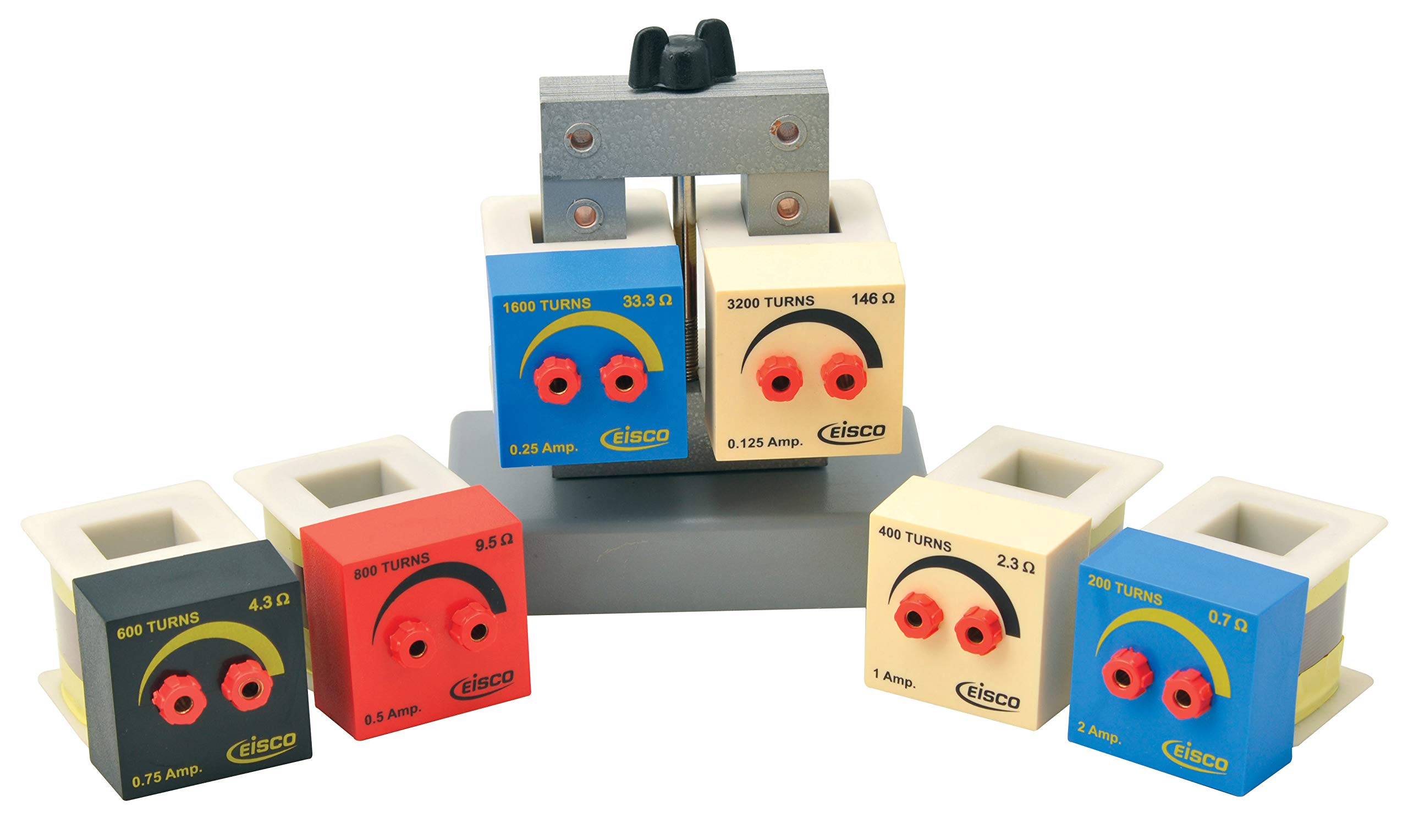 Coils & Cores Activity - Components Only - Includes 6 Coils, Thumbscrew & Threaded Rod, Base, Washer, Nut & Laminated Iron Core - No Power Supply Included - Eisco Labs