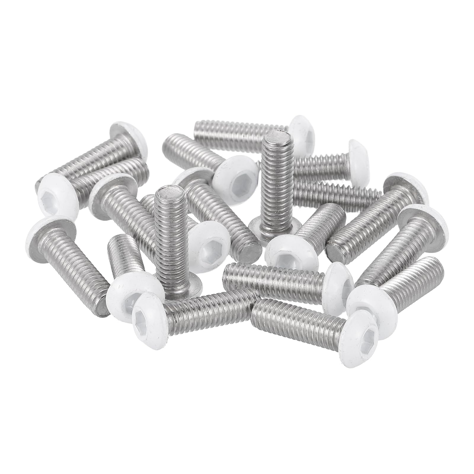 sourcing map 20 Pcs M6-1 x 20mm Button Head Hex Socket Head Screws, 304 Stainless Steel Bolts Full Thread Bright Finish Furniture Machine Screws for Furniture Electrical Appliances, White