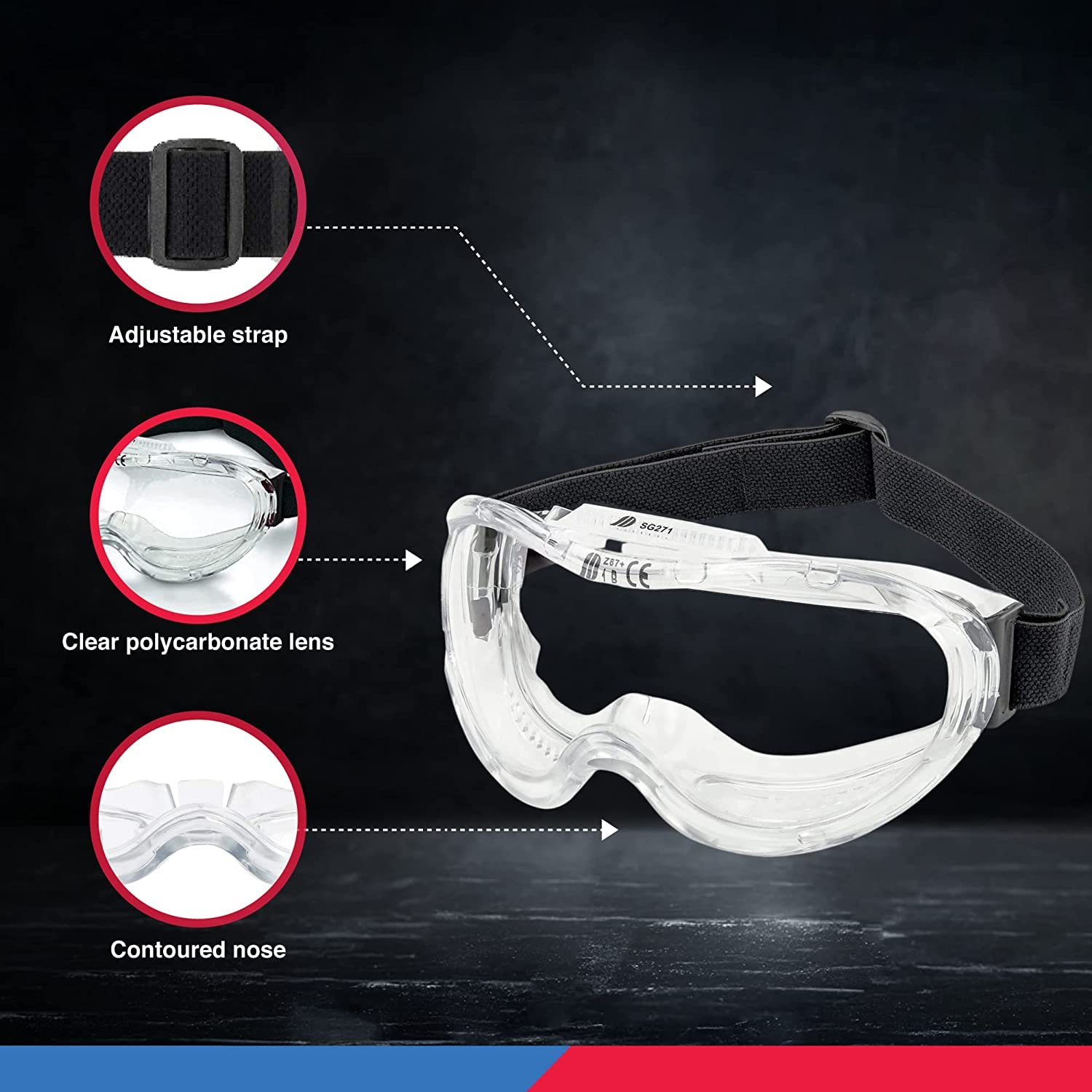 NEIKO Pro 53875B Clear Protective Lab Safety Goggles 2 pack, Chemistry, Scientific, Construction Goggles, Contractor Work, Woodworking, Anti-Fog and Splash, Includes Indirect Vent and for Men & Women