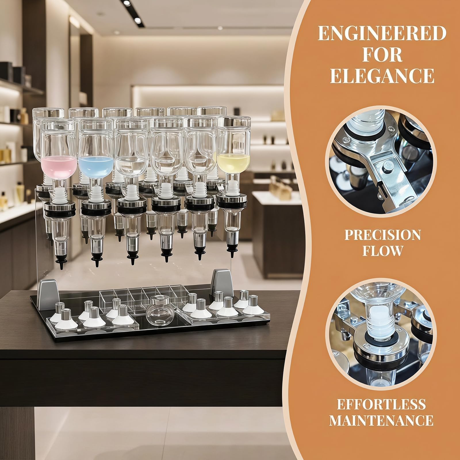 Ręczna stacja do napełniania perfum, stacja do napełniania dozowników płynów perfum, 12 butelek, narzędzia do dozowania perfum, pompy dozujące 200 ml, idealne do testowania perfum 12 głowic 12 głowic