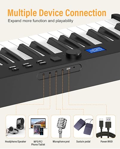Miniatura 4 de Konix Teclado de piano plegable de 88 teclas con teclas iluminadas piano portátil semipesado piano eléctrico Bluetooth con pedal de sostenimiento
