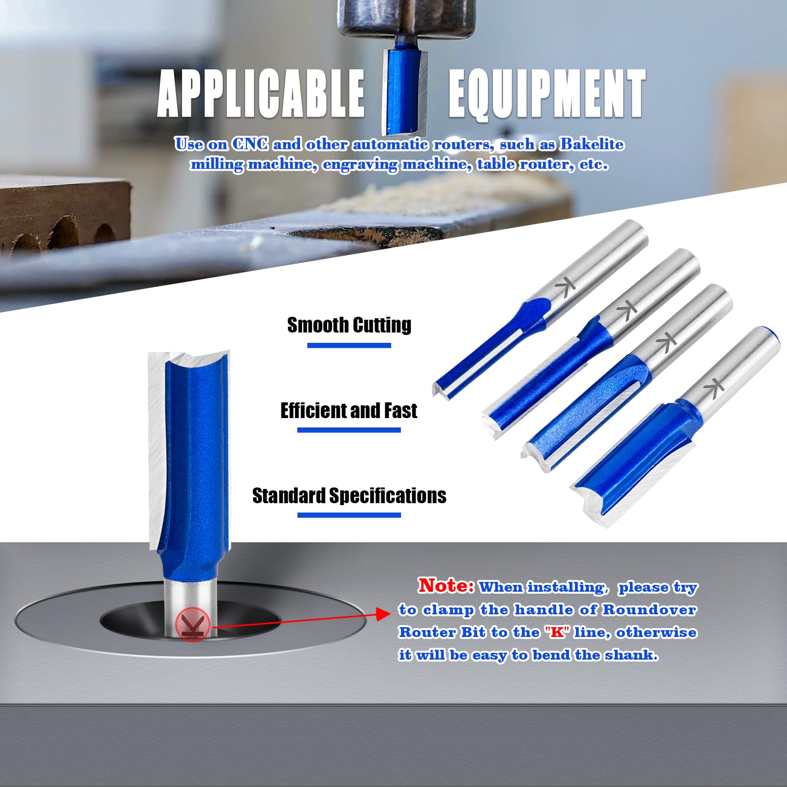 Set Di 4 Frese In Metallo Duro Per Smussatura Angoli 45&deg; - Codolo 8mm Perfetto Per Lavorazione Legno