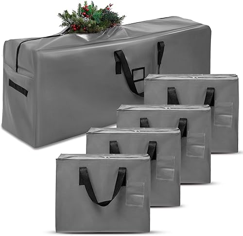 5 bolsas de almacenamiento para árbol de Navidad, bolsas para guirnalda, árbol artificial desmontado con asas reforzadas, contenedor impermeable