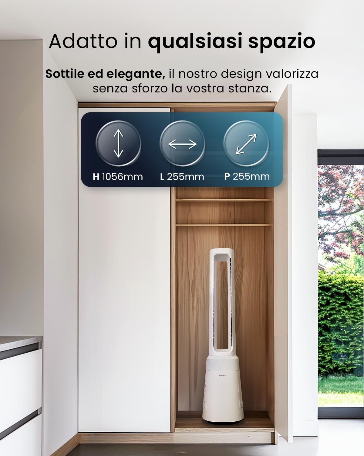 Pro Breeze OmniAir Ventilatore a Torre Senza Lama 105,6 cm con Purificatore d'Aria, Ultra Silenzioso, Telecomando, Filtro HEPA, Display LED, 10 Velocità, 5 Modalità, Oscillazione 75°