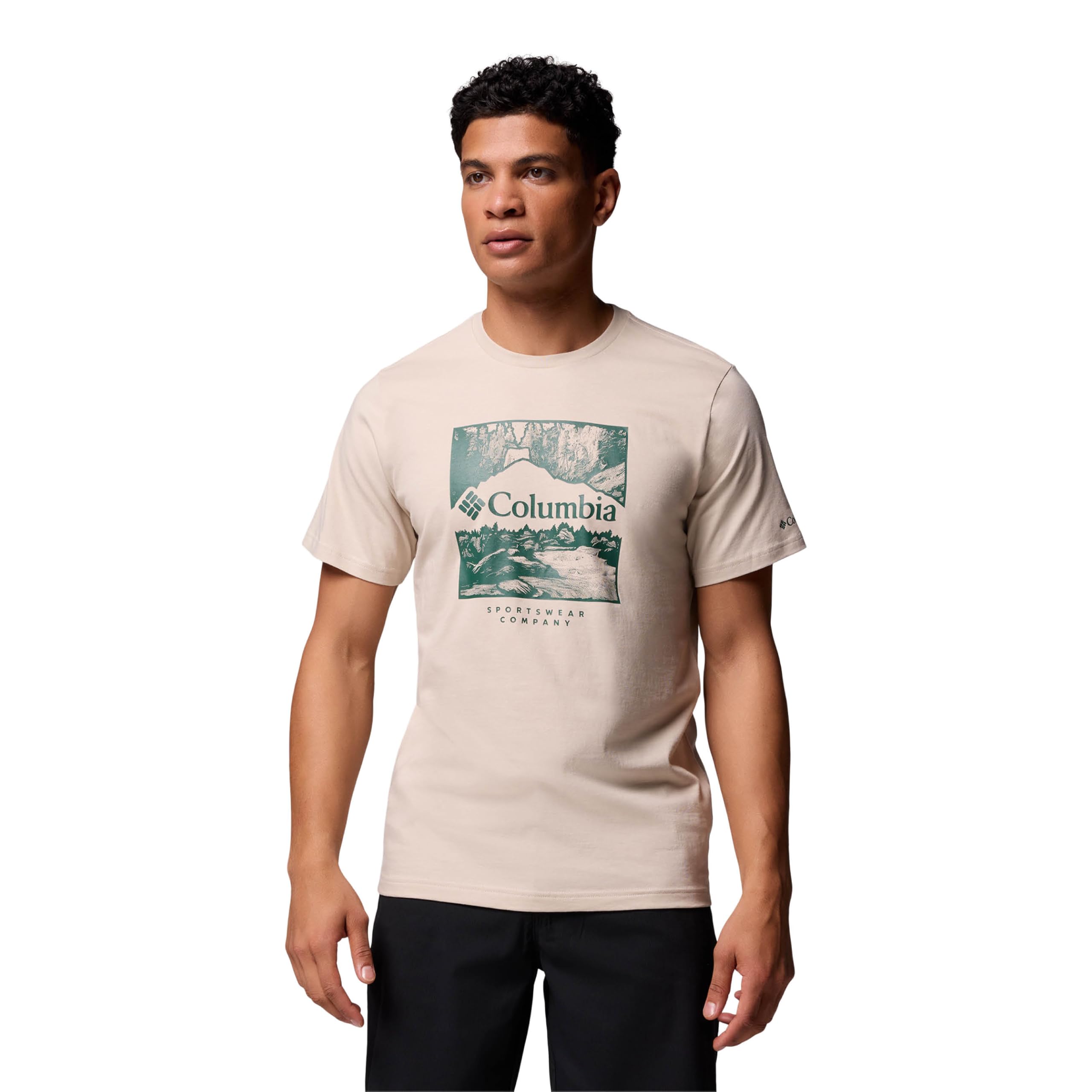 Columbia Men's CSC Seasonal Logo Tee, Short Sleeve T-Shirt, Dark Stone/Waterscape, Small