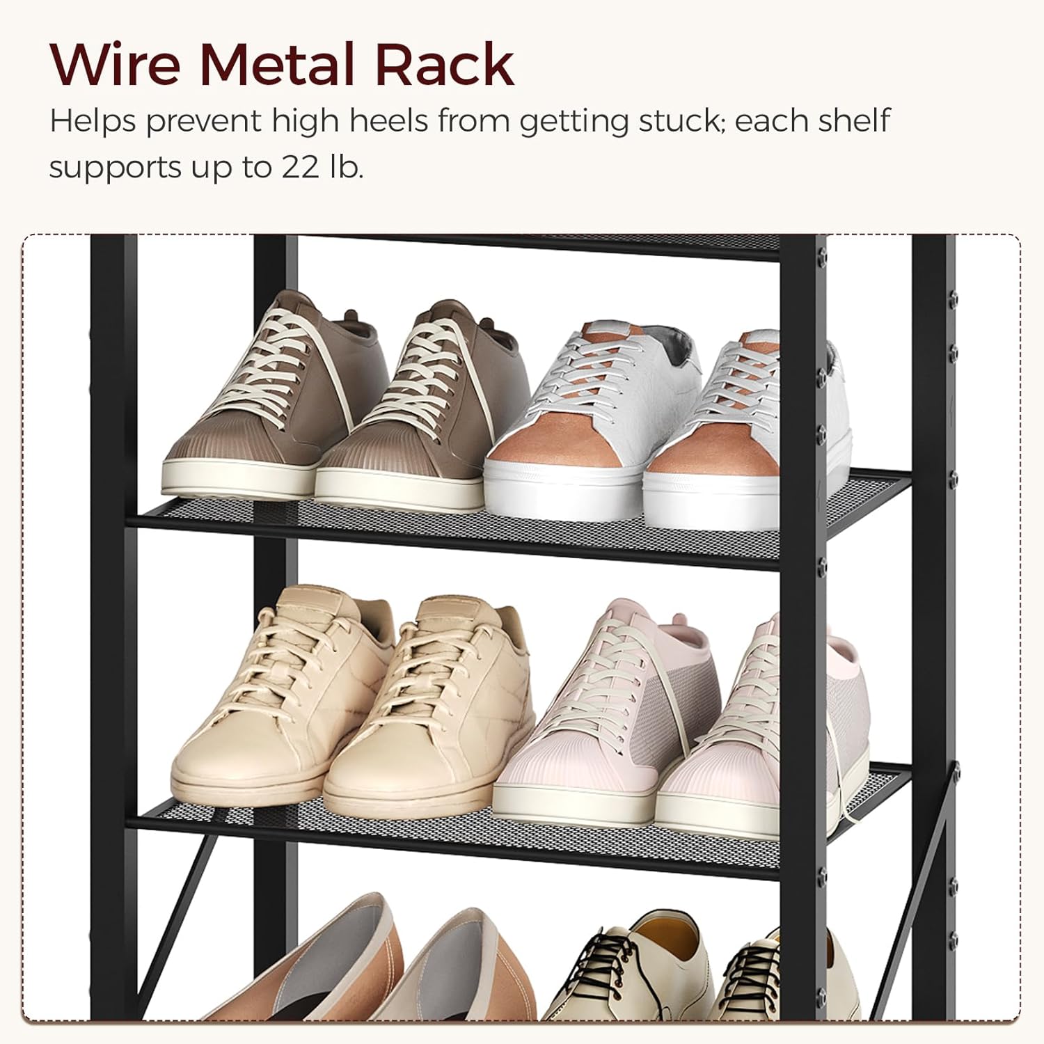 8 Tier Narrow Shoe Rack Organizer, Tall Slim Shoe Storage for Small Space, Holds 8-16 Pairs, Metal Shoe Shelf with Wooden Top for Entryway Closet Bedroom, Rustic Brown and Black SRHR08401