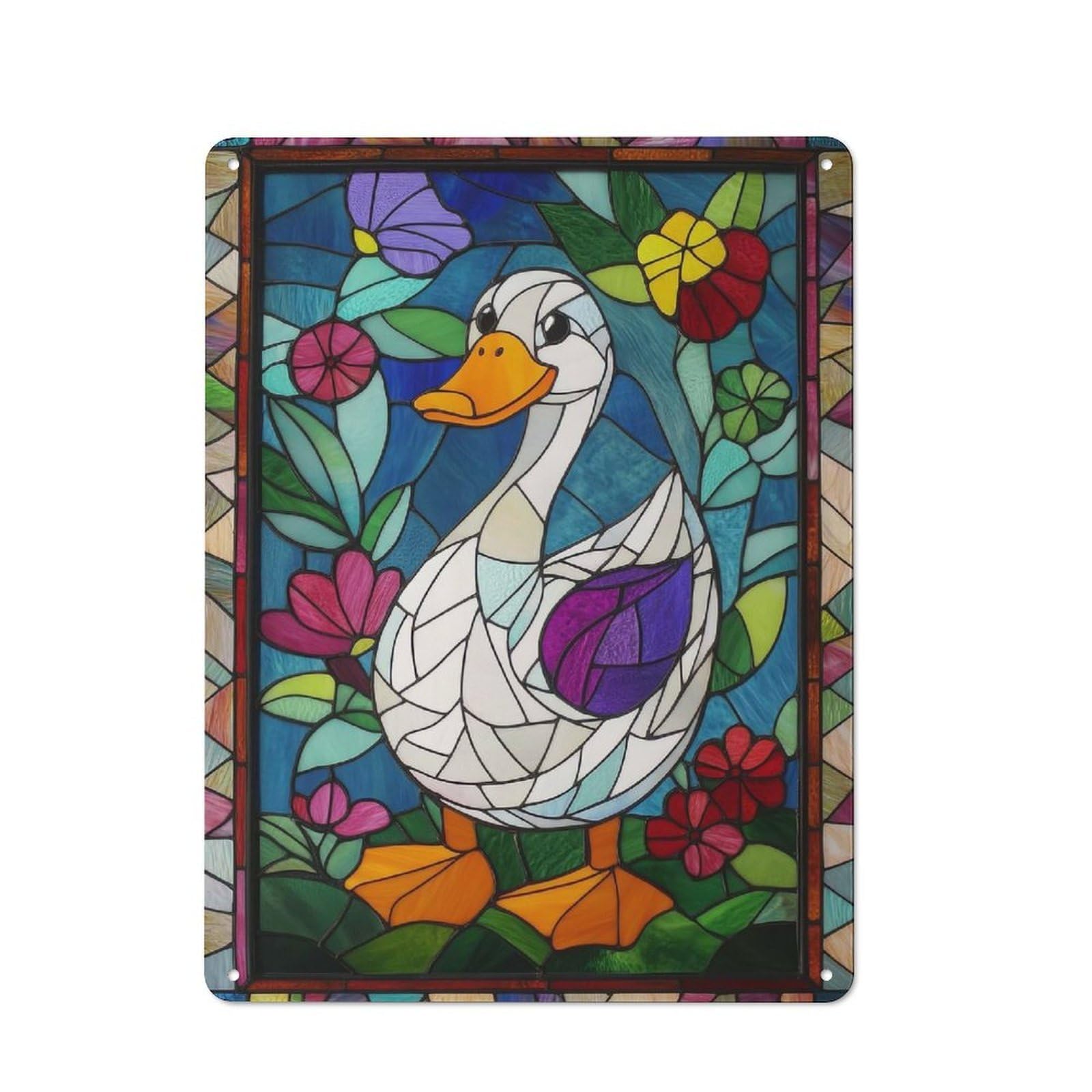 Junmoney Stained Glass Duck Metal Wall Sign 40X30cm Featuring For Living Room Wall, For Decorating Living Rooms And Feature Walls