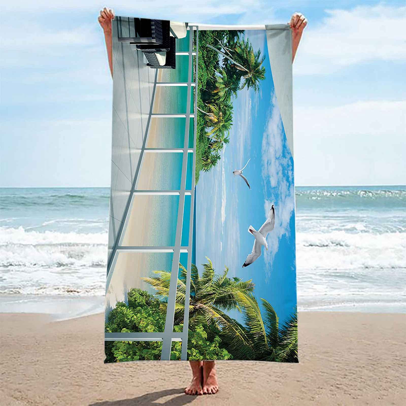 3D Drap De Plage Vue sur La Plage Serviette De Plage Microfibre Serviette Douce Les Voyages Couverture De Plage pour La Piscine Gym Camping Natation Pique-Niques en Plein 150x200cm