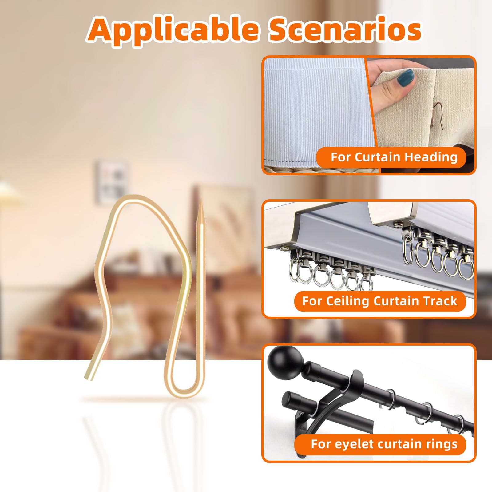 ANNGO 60 Pack Curtain Pins Hooks, Curtain Pleat Hooks, Pins Stainless Steel Pin-on Hooks for Curtain Pleat Hooks 0.6'' x 0.6''inch Small Curtain Hooks
