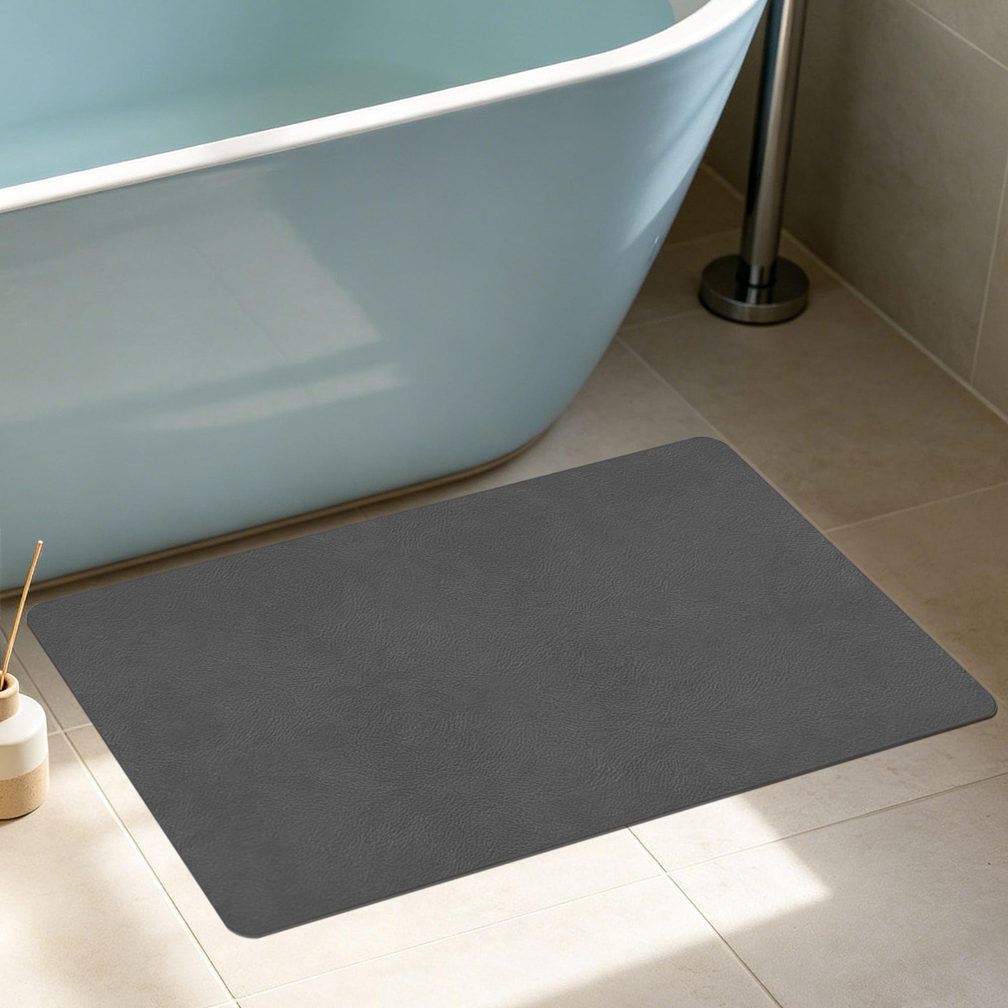 JIAFANG Alfombrilla de Diatomit 80 x 170 cm Secado Rápido, Antideslizante y Antibacteriana Alfombra Baño Antideslizante Higiénico y Funcional para Ducha, Baño y Cocina, Gris Oscuro
