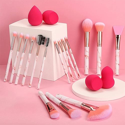 Miniatura 6 de DUAIU Juego de 16 brochas de maquillaje profesionales con mango de mármol con 4 piezas licuadoras de esponja de maquillaje y 1 cepillo limpiador de