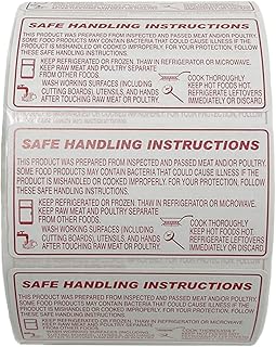 VisionTechShop LST800S Food Safe Handling Instructions Label, Meat, Chicken Packaging Instructions,1000 Labels, Size 58 x 30mm, 2.25 x 1.125 inches, 1 Roll