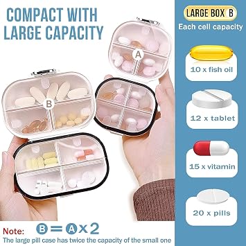 2 Pcs Travel Pill Organiser(Large and Small) Portable Pill Box丨Pill Box Travel,Small Tablet Box Medicine for Travelling,Storage of Vitamins and Daily use etc