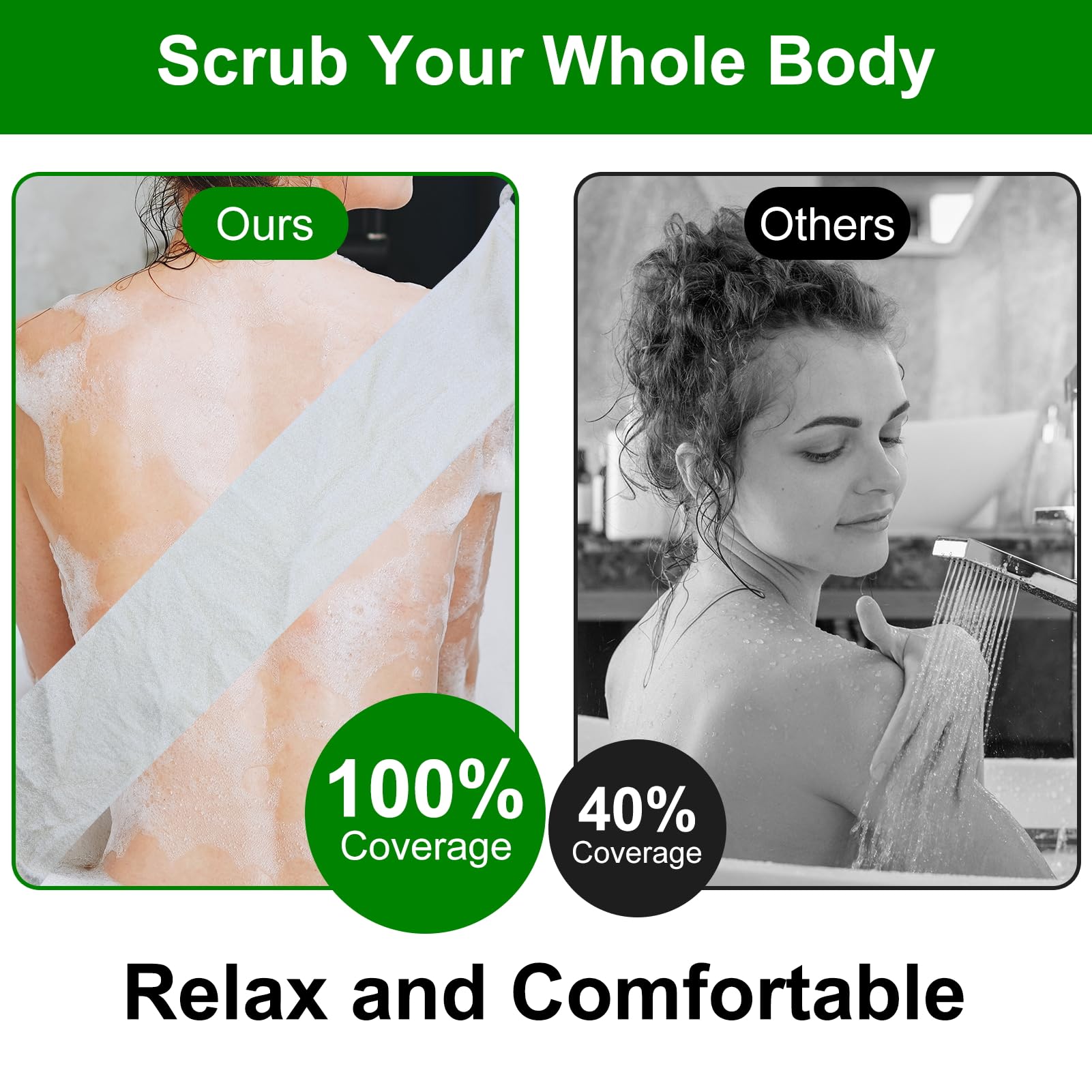 Loofah Back Scrubber, pasek kąpielowy z podkładką z gąbki Luffa, organiczny złuszczający grzbiet, dla mężczyzn i kobiet