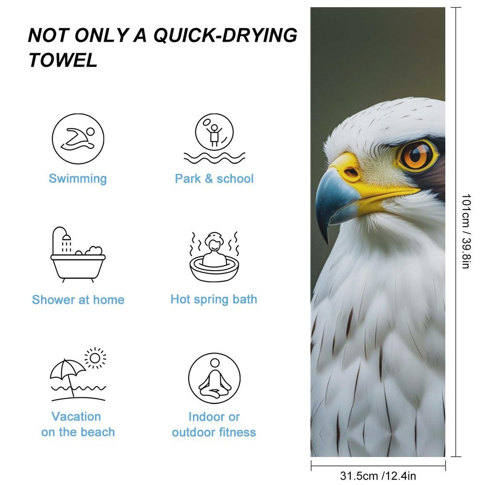 FHESDCW Spear Falcon, White Eagle Towel Quick Dry Ice Towels for Hot Weather Breathable Camping Towels Sweat Super Absorbent Bathroom Towel for Gym Yoga Pilates Exercise