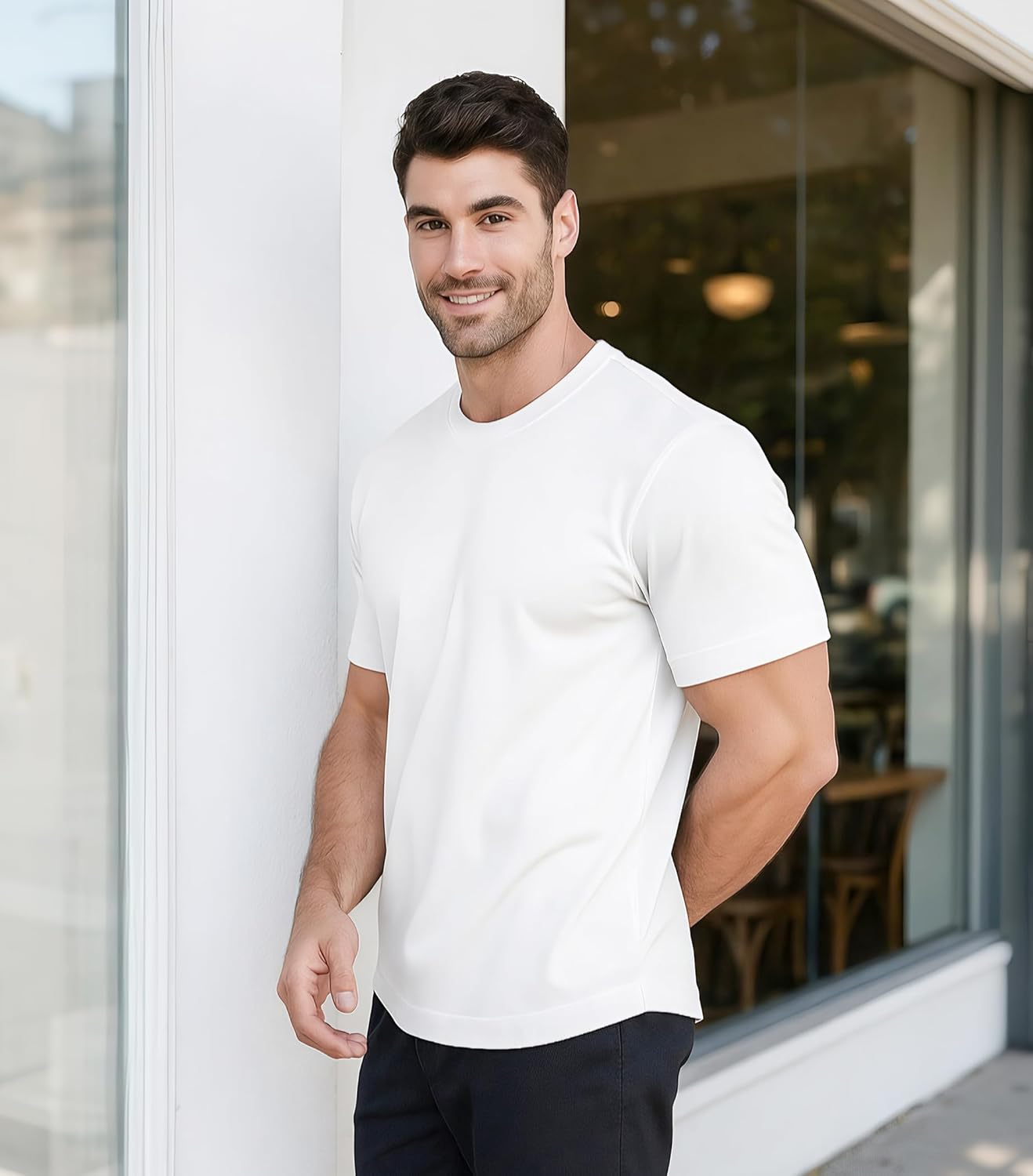 DAVID ARCHY Men's T-Shirt Heavyweight Tees Cotton Sorona Casual Plain Shirts Side Slit/Curved Hem Tees for Men 2-Pack - Image 2