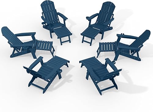 Miniatura 51 de YEFU Juego de 4 sillas Adirondack ajustables con reposapiés, sillas Adirondack ajustables de 5 niveles con otomana retráctil y 2 portavasos, sillas